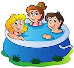 Three kids in pool - vector illustration.