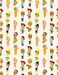 cartoon people job seamless pattern