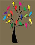 vector illustration of birds on tree