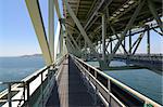 Akashi Kaikyo Bridge in Kobe, Japan, viewed from nearly 300 meters up.