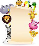 Vector illustration of animal cartoon and blank sign