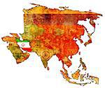 old political map of asia with flag of iran