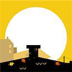 City or Town silhouette - black and yellow. Vector cartoon Illustration.