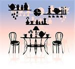 Vintage style kitchen with utensils silhouette vector