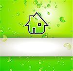 Green Real Estate water drops background for advertising of available bio houses or eco buildings for sale. Shadow is transparent.