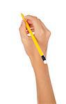 hand holding a pencil on isolated background