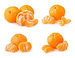 Set of ripe tangerine with slices isolated on white background