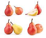 Set of yellow and red pears isolated on white background