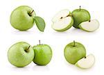 Set green apple fruits isolated on white background