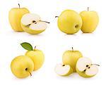 Set yellow apple fruits isolated on white background