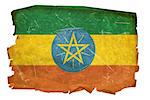 Ethiopia Flag old, isolated on white background.