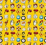 cartoon hand draw web icons seamless pattern with yellow background