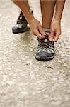 Closeup of tying sports shoes