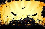 Grungy Halloween background with pumpkins  bats and full moon