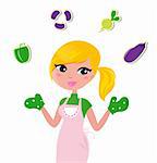 Woman preparing Healthy Food - retro vector cartoon Illustration.