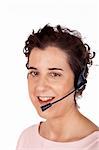 Customer support girl over white background