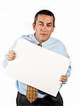 Business man holding the blank poster