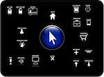 Glossy 3D icon and various other icons with reflection. Theme: Security, Date and Time, Music, Internet