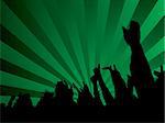 A green abstract background with a silhouette crowd