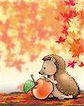 Little hedgehog with apple (autumn)