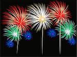 Bright and colorful fireworks display in vector format. Colors and positions of fireworks can be changed.