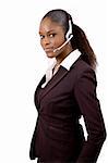 This is an image of a female call operator. This image can be used for telecommunication and service themes. (Editted over white for easy clipping)