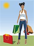 illustration of a black woman carrying shopping bags