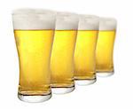 Four glasses of beer against white background