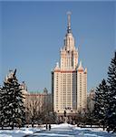 A photo of Lomonosov Moscow State University, Main building. Winter scene. Front view