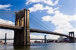 Tower of the Brooklyn Bridge with the Manhattan Bridge in Background