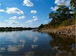 river landscape with blue sky and clouds reflection