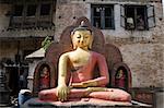 This statue of Buddha is located at the Swayambhunath Temple in Kathmandu, Nepal. This Buddha is the lord of Stillness and resists temptation.