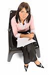 isolated woman on the chair doing notice