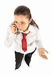 isolated businesswoman talks to via mobile phone