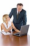 businesspeople at the wood desk + laptop