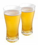 Three glasses of beer against white background