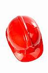 Plastic red hard hat on white background