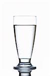 Glass of fresh water reflected on white background