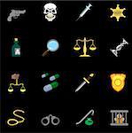 a series of design elements or icons relating to law, order, police and crime.