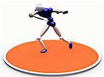 computer generated image of a 3d athlete throwing disc