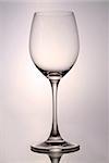 Single empty glass for white wine on reflective surface