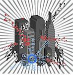 Vector - Cityscape in 3D with ink blots grunge.