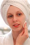 Woman in towel. Soft focus, shallow depth of field.