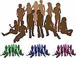 A group of friends each is a complete silhouette on separate layer in the vector files (with the exception of those hugging who are an individual set). Vector file includes several different colour versions