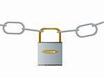 Close up of a padlock and chain illustration isolated from the background