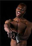 Furious armed young muscular african American, social issues series