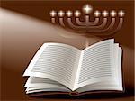 Jewish holiday: menorah, book and sunshine