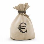 sack with money euro currency isolated with clipping path inckuded