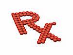 RX pharmacy symbol made out of red pills over white