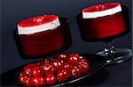 Luxury strawberry cheesecake with glassed cherries; food series; in IPTC status, instructions, you will find the recipe